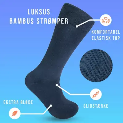 12-pak Luksus Bambus Strømper i Marine Blå - Super Kvalitet!