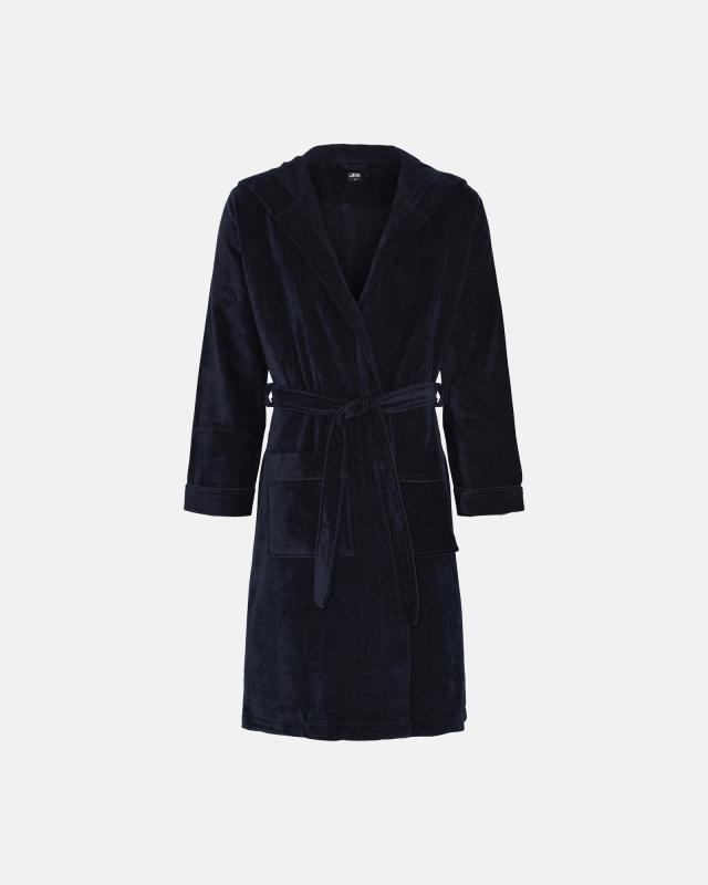 Eksklusiv navy badekåbe med hætte i 100% velour