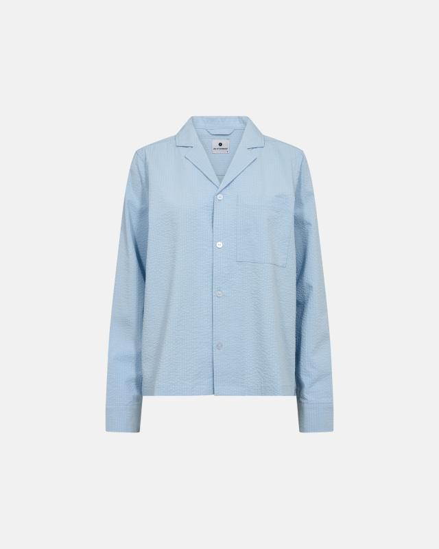 Bambus Seersucker Natskjorte i Blå - Loungewear Til Kvinder