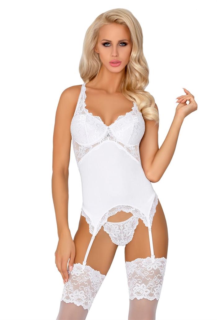 Engel Hvid Bustier med Blonder og G-streng - Fantastisk Tilbud!